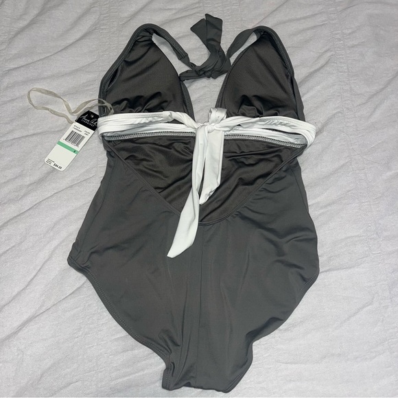 Anne Cole Womens One Piece Swimsuit with Halter Top Gray and White Size 8 NWT - Picture 5 of 5